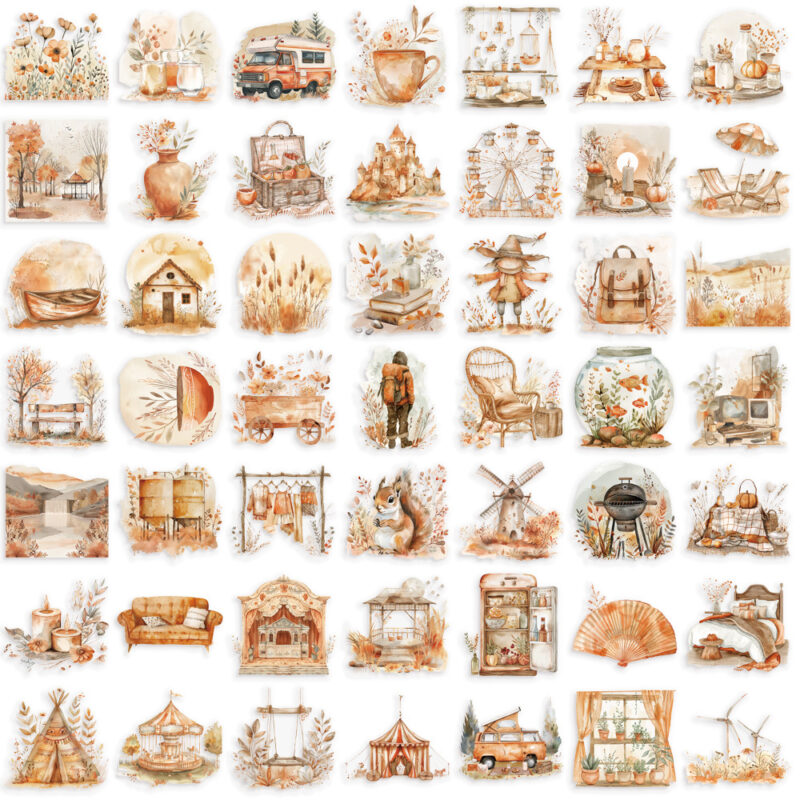 50 PET Transparent Watercolor Clip Art Series Stickers - Image 5