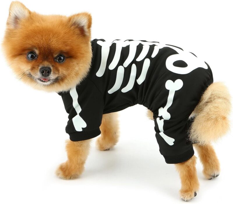 Halloween Dog Costumes For Small Dog Glow In The Dark Skeleton Pet Jumpsuit Skull Puppy Pajamas Breathable Stretchy Halloween Holiday Cosplay Party Apparel - Image 4