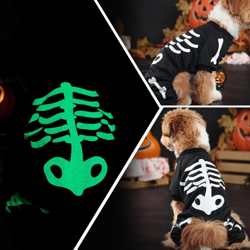 Halloween Dog Costumes For Small Dog Glow In The Dark Skeleton Pet Jumpsuit Skull Puppy Pajamas Breathable Stretchy Halloween Holiday Cosplay Party Apparel - Image 6