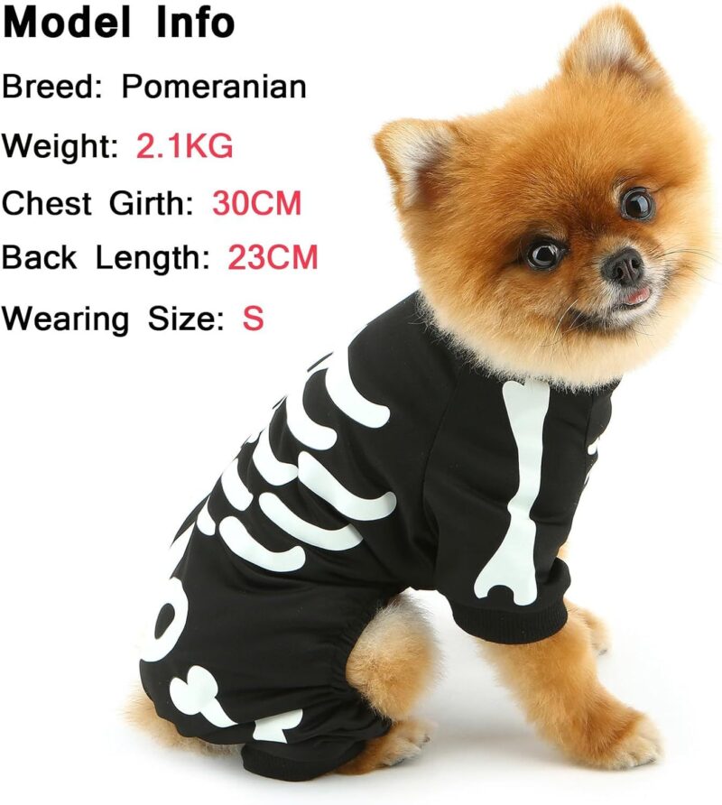 Halloween Dog Costumes For Small Dog Glow In The Dark Skeleton Pet Jumpsuit Skull Puppy Pajamas Breathable Stretchy Halloween Holiday Cosplay Party Apparel - Image 5