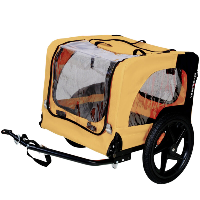 Yellow Outdoor Heavy Duty Foldable Practical Pet Stroller Dog Carrier With Bicycle Tow - Image 4