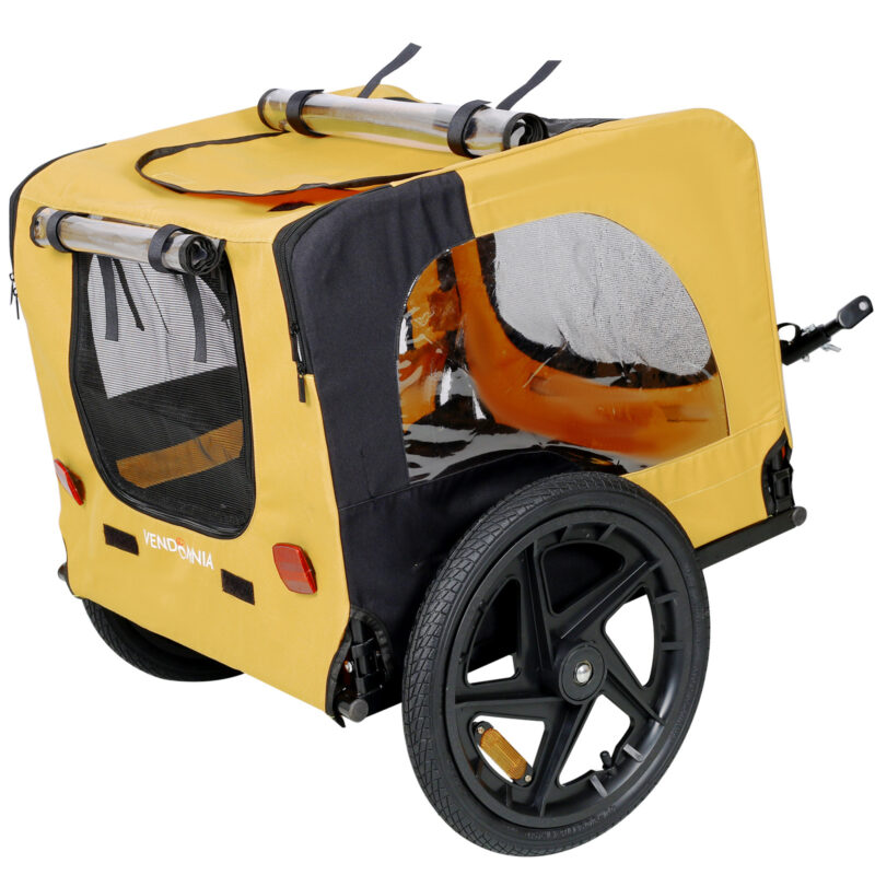 Yellow Outdoor Heavy Duty Foldable Practical Pet Stroller Dog Carrier With Bicycle Tow - Image 3