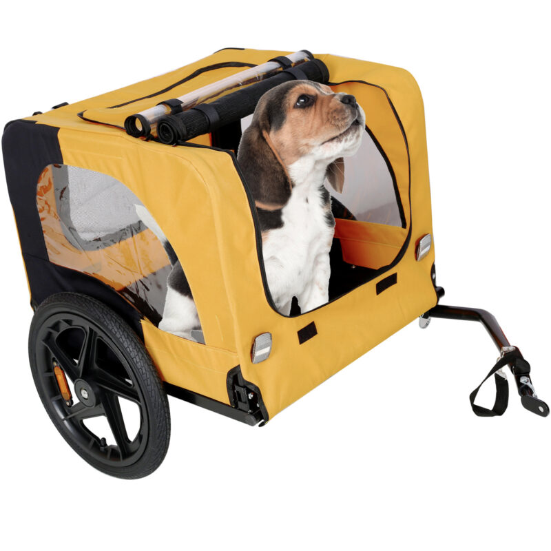 Yellow Outdoor Heavy Duty Foldable Practical Pet Stroller Dog Carrier With Bicycle Tow - Image 6